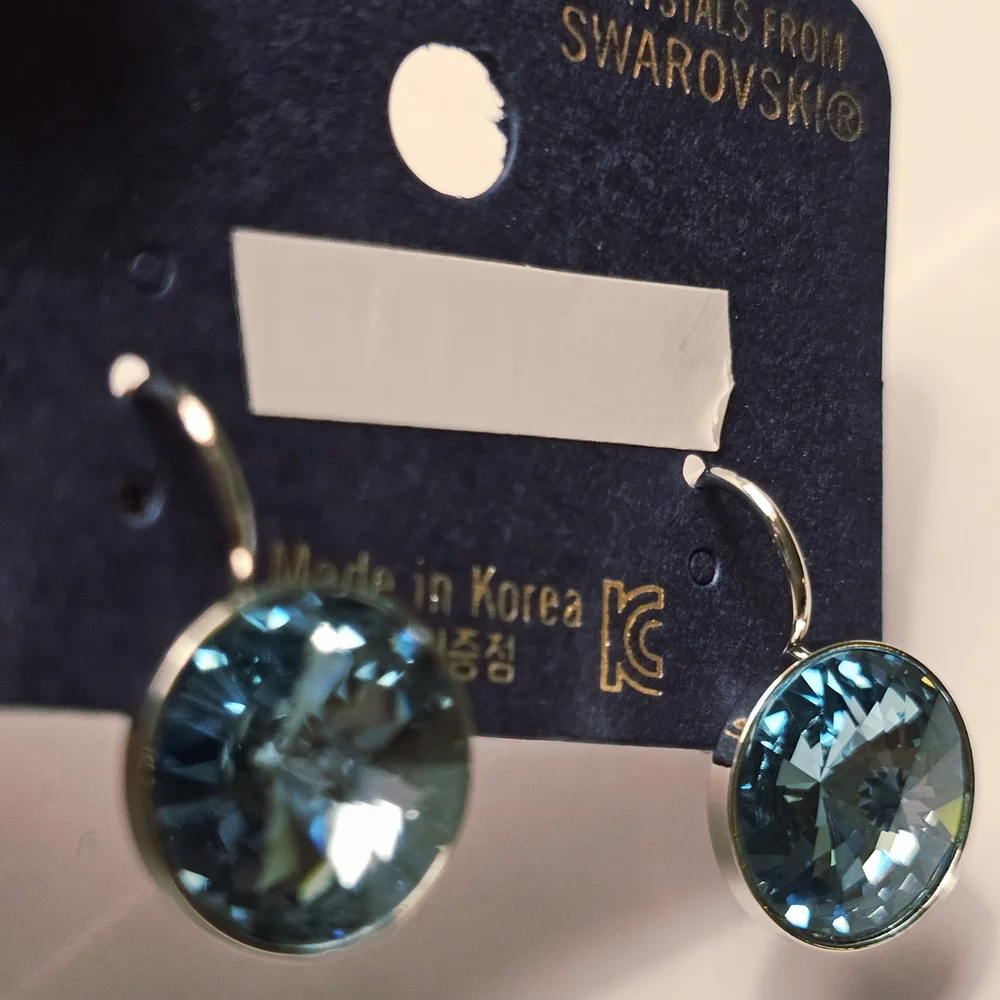 Swarovski Element NEW! Aqua Blue Round Leverback Earrings. Classy.‎ Simpl…